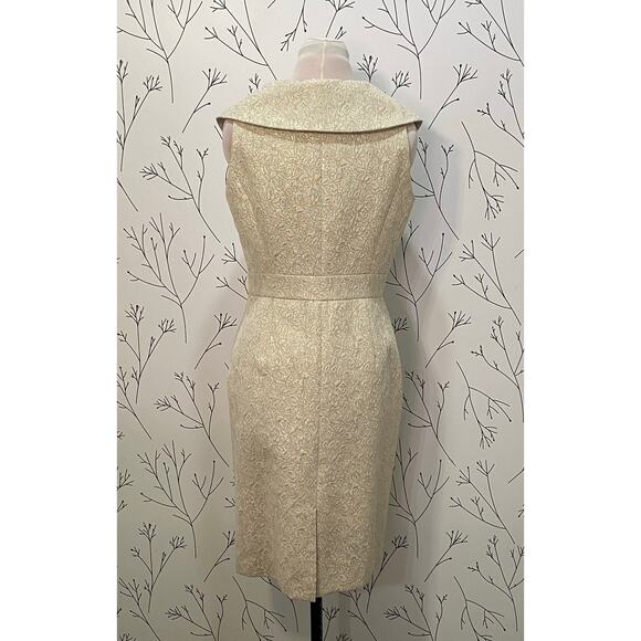 TAHARI ASL Ivory Gold Metallic Brocade Dress 6 Vintage Inspired Elegant Cocktail - Picture 5 of 7